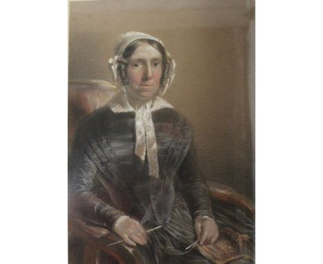 19th century framed pastel portrait of a seated lady with indistinct monogram 49cm x 60cm