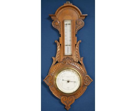 Carved wood barometer (part of frame missing around the thermometer)