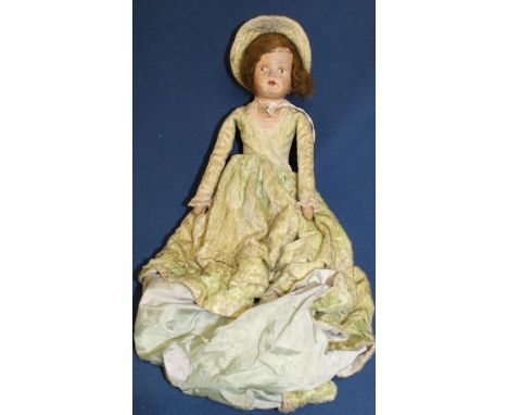 Edwardian composition &amp; cloth doll - possibly pyjama case (in Macboozle Pelham puppet cardboard box)
