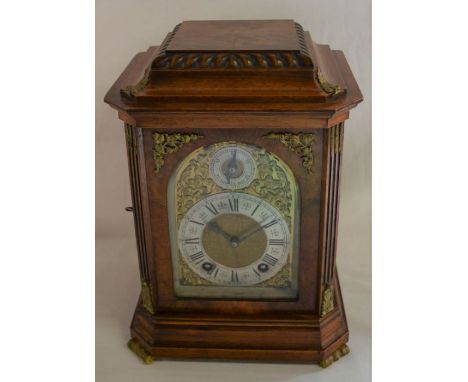 Fine early 20th century bracket clock by Lenzkirch in a walnut case with canted corners &amp; ormolu mounts, brass &amp; silv