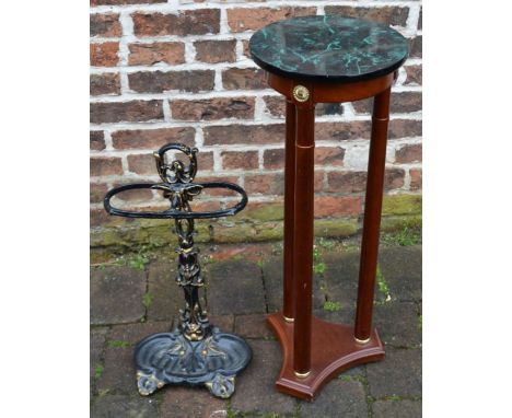 Plant stand with a marbleized top &amp; a cast iron stick stand&nbsp;&nbsp;