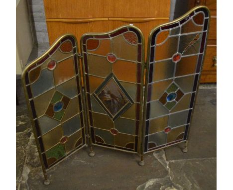 Victorian asymmetric stained glass fire screen (some broken panels)&nbsp;