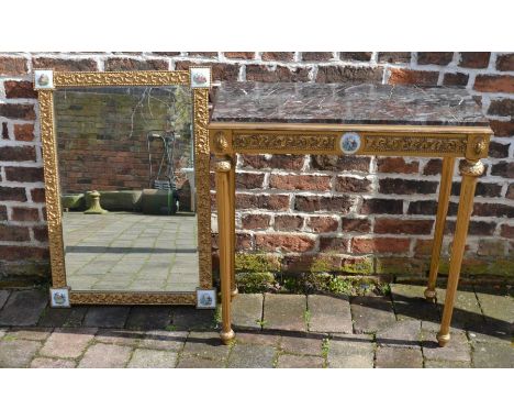 Marble top console table (L 81cm D 36cm Ht 83cm) with over mirror (87cm by 62cm)