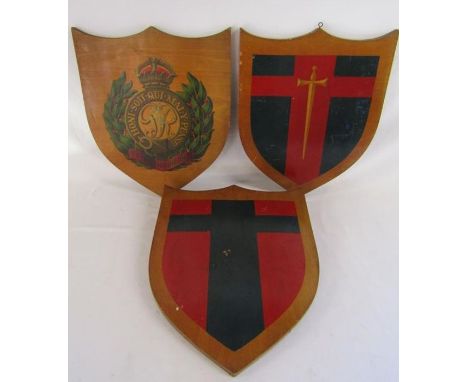 3 Regimental painted wooden shields - British army of the Rhine, WW2 British 21st army group GHQ and Royal Engineers - approx