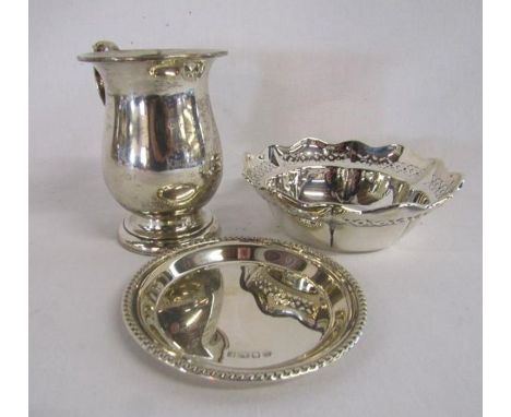 Birmingham silver bon bon dish, small silver dish and possibly John Rose Birmingham silver 1964 tankard engraved 'G.R.S.C fro