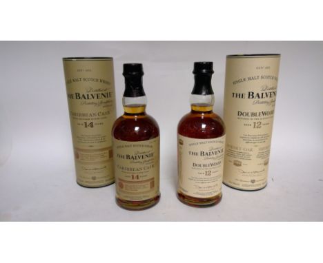 Balvenie Caribbean Cask Aged 14 years single malt scotch whisky, extra matured in rum casks, 70cl, 43% volume, in tube; and a