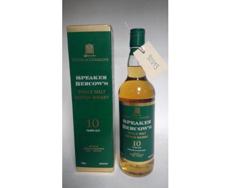 House of Commons Speaker Bercow's Single Malt Whisky, 10 Years Old, 70cl, 40% vol, boxed.