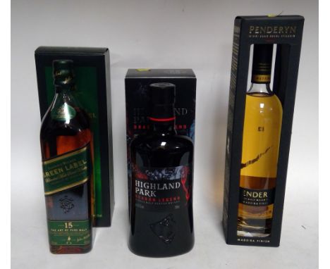 A bottle of Highland Park Dragon Legend single malt whisky, 70cl, 43.1% vol; a bottle of Johnnie Walker Green Label 15 years 