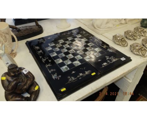 A mother of pearl inlaid, lacquered backgammon/ chess board, Vietnam