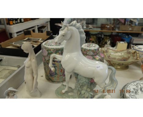 A qty of Lladro and a Royal Doulton figure, two pieces a.f