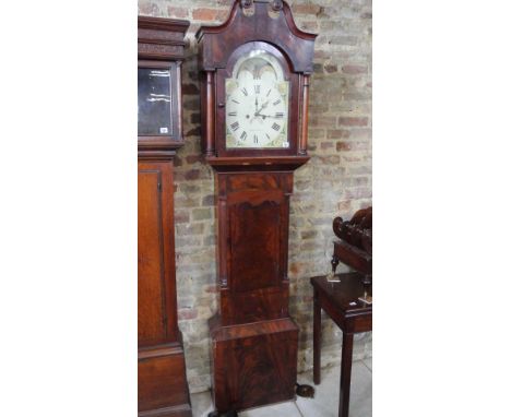 A 19th century mahogany 8 day longcase clock with painted 13 inch moonroller dial signed Cirencester with secondary dial and 