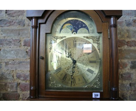 A modern longcase clock bearing label to internal for Scanclocks of Cambridge, Roman numerals to brass chapter ring