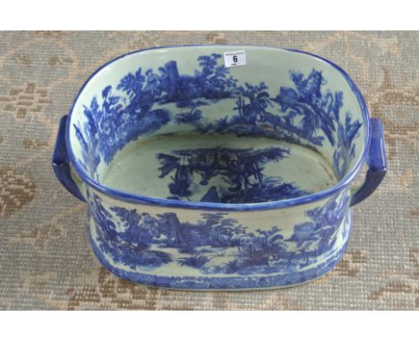 A modern blue and white foot bath/planter - Width 46cm