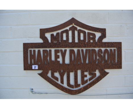 A pierced metal Harley Davidson wall panel - Width 57.5cm x Height 45cm