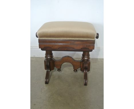 A Victorian rosewood dressing/piano stool iron frame rise/fall action - in fully restored condition - seat 50cm x 34cm