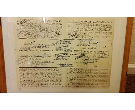 FOOTBALL, framed selection of reprinted items, inc. 1945 England tour itinerary, The Army v FAXI field of play, 1950 Arsenal 