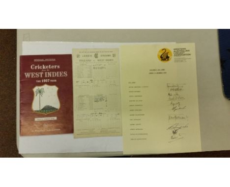 CRICKET, selection, inc. WACA signed teamsheets (3), 1957 West Indies tour brochure & scorecards (2), 1961 England v Australi