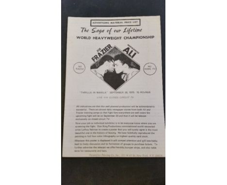 BOXING, promotional leaflet for Ali v Frazier, 30th Sept 1975, Thriller in Manilla, with prices for various posters, bumper s