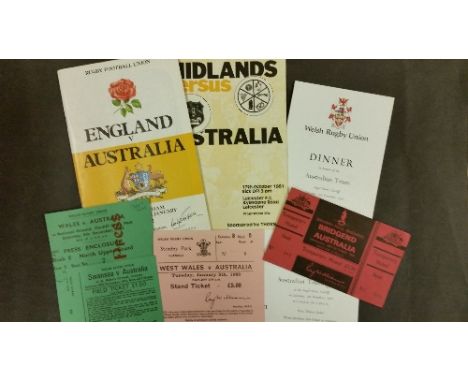 RUGBY UNION, selection from 1981/2 Australian tour to UK, inc. programmes (2), v England (2nd Jan), Midlands (17th Oct); tick