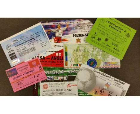 FOOTBALL, ticket stubs from foreign Internationals, 1980s onwards, inc. Poland, Ukraine, France, Luxembourg, Denmark, Spain, 