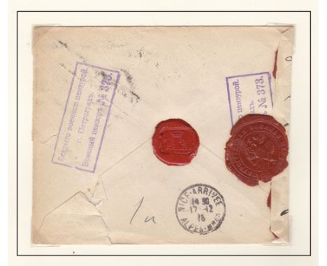 Russia 1915 Censored Mail Registered Env 20.11.1915 Petrograd on SG116a; another SG116a cancel Tula 8.12.1915; Env cancel Sha