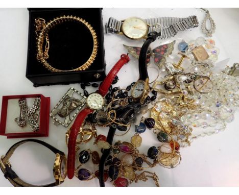 Small quantity of costume jewellery and watches. UK P&amp;P Group 1 (£16+VAT for the first lot and £2+VAT for subsequent lots
