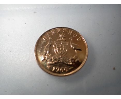 1960 Australian gold plated Silver sixpence. UK P&amp;P Group 0 (£6+VAT for the first lot and £1+VAT for subsequent lots) 