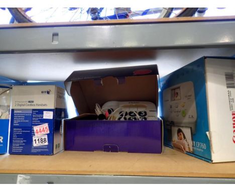 Four items of electronic equipment to include ultrasonic cleaner and cordless phone. All electrical items in this lot have be
