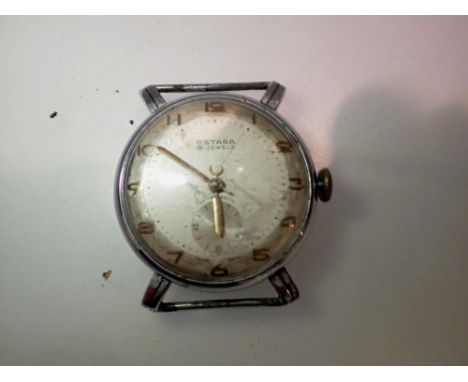 OSTARA: gents chromium cased wristwatch head, manual wind with subsidiary seconds dial, working at lotting. UK P&amp;P Group 
