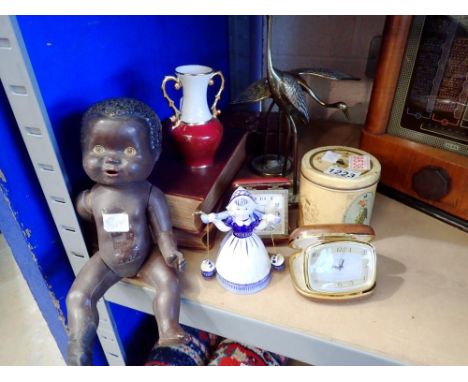 Mixed collectables to include vintage doll, cook book, travel clock, etc. Not available for in-house P&amp;P 