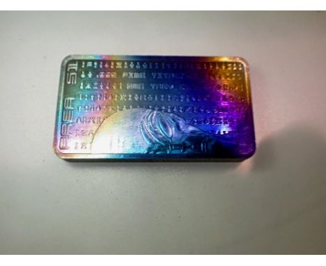 Iridescent 1 oz Titanium purified bar. UK P&amp;P Group 1 (£16+VAT for the first lot and £2+VAT for subsequent lots) 