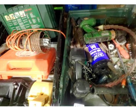 Two boxes of mixed tools and garage items. All electrical items in this lot have been PAT tested for safety and have passed. 
