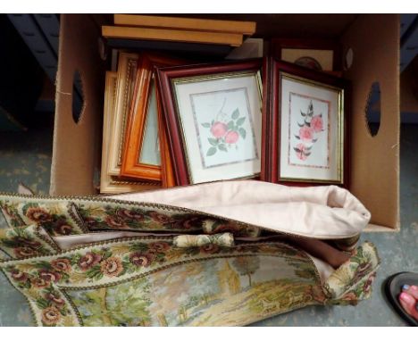 Box of mixed pictures and a wall hanging tapestry. Not available for in-house P&amp;P 