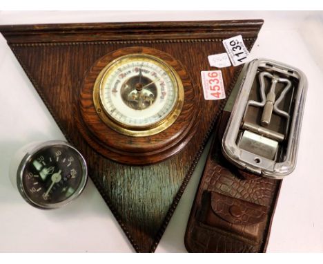 Barometer, MPH gauge and a shaving set. UK P&amp;P Group 2 (£20+VAT for the first lot and £4+VAT for subsequent lots) 