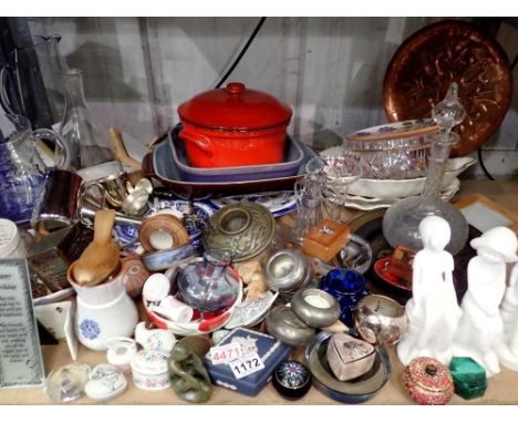 Shelf of mixed ceramics/glass to include Wedgwood and Spode. Not available for in-house P&amp;P 