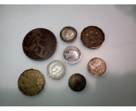 Small quantity of coins, including an 1879 One Penny. UK P&amp;P Group 1 (£16+VAT for the first lot and £2+VAT for subsequent