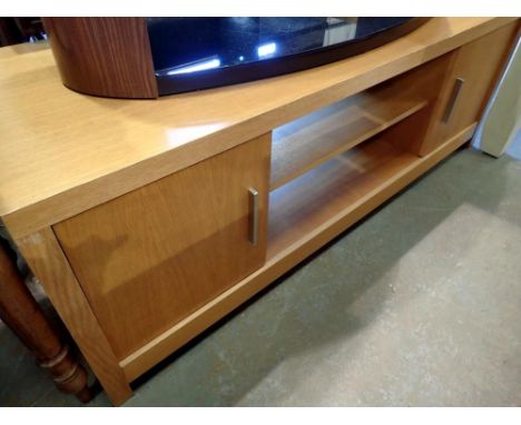 Large modern composite, veneered entertainment unit, H: 51 cm, W: 150 cm. Not available for in-house P&amp;P 