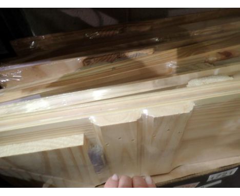 Box containing nine pine shelf unit kits. Not available for in-house P&amp;P 