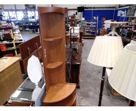 Mid century teak corner cabinet by Nathan, H: 195 cm. Not available for in-house P&amp;P 