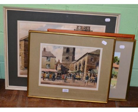 William Shone, 20th century contemporary, St Giles and the Buttercross Pontefract, together with another smaller example, and