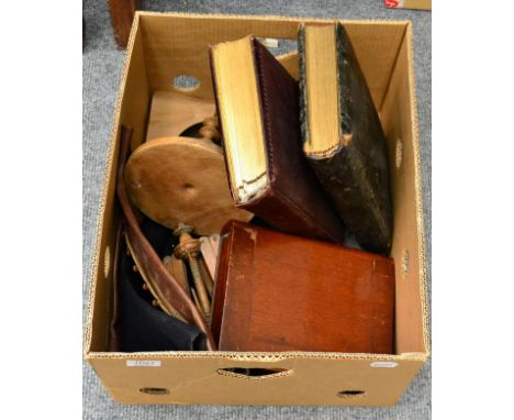 Two Victorian portrait photograph albums, a mahogany book safe, etc