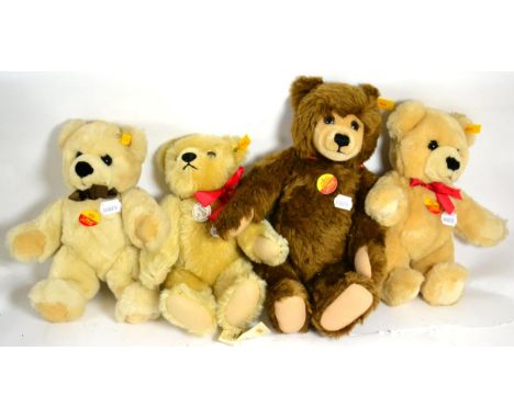 Four modern Steiff bears comprising two similar 'Molly' bears, 32cm ; a brown mohair jointed bear, 37cm and a blonde mohair j