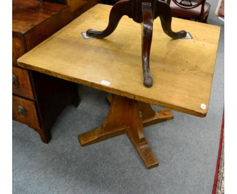 A Robert ''Mouseman'' Thompson 3ft oak square dining table, the dowelled top on a cruciform base, with carved mouse signature
