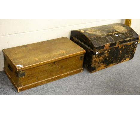 A studded dome topped trunk, together with a small wooden joiners chest