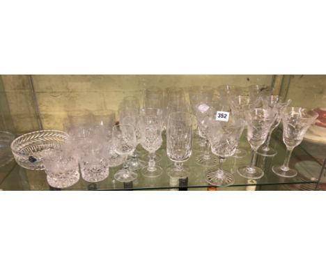 GOOD SHELF OF ETCHED CUT GLASSWARES