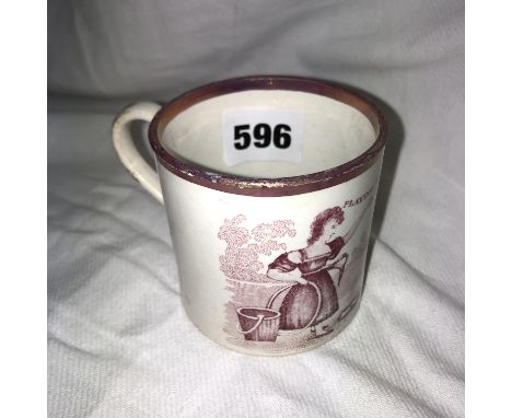 19TH CENTURY SUNDERLAND LUSTRE MUG TRANSFER PRINTED ENTITLED 'PLAYING WITH POMPEY'