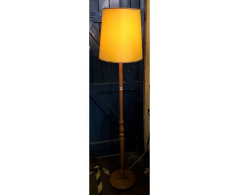 TEAK LAMP STANDARD AND SHADE AND TWO TABLE LAMPS