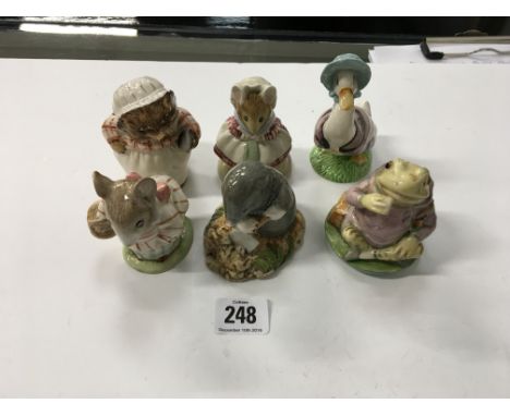 A collection of six various Beatrix Potter Beswick china figures: Mrs Tiggywinkle, The old woman who lived in a shoe, Mrs Tit