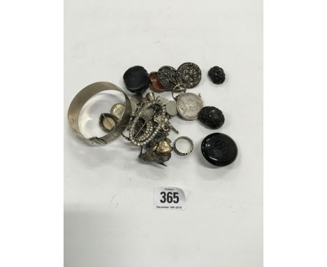 A quantity of silver and some gold jewellery including a charm bracelet, cameo brooch, silver bangle, a vintage Mickey mouse 
