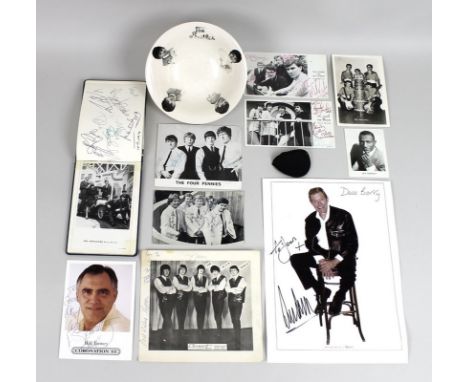 A collection of 1960's and later pop autographs and memorabilia, including an eye patch given to fan Jean Arthur from Johnnie